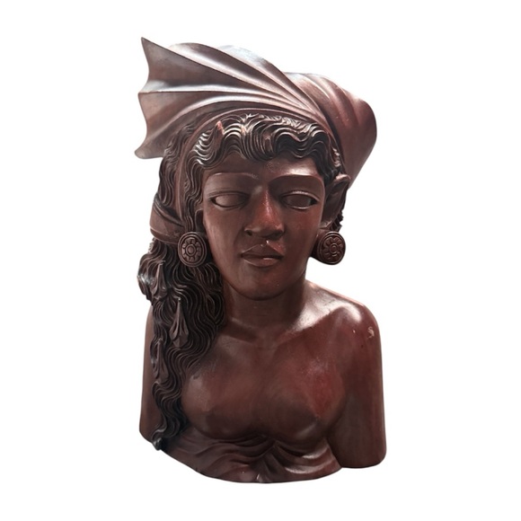 Vintage midcentury Indonesian teak busts home decor folk art Asian art